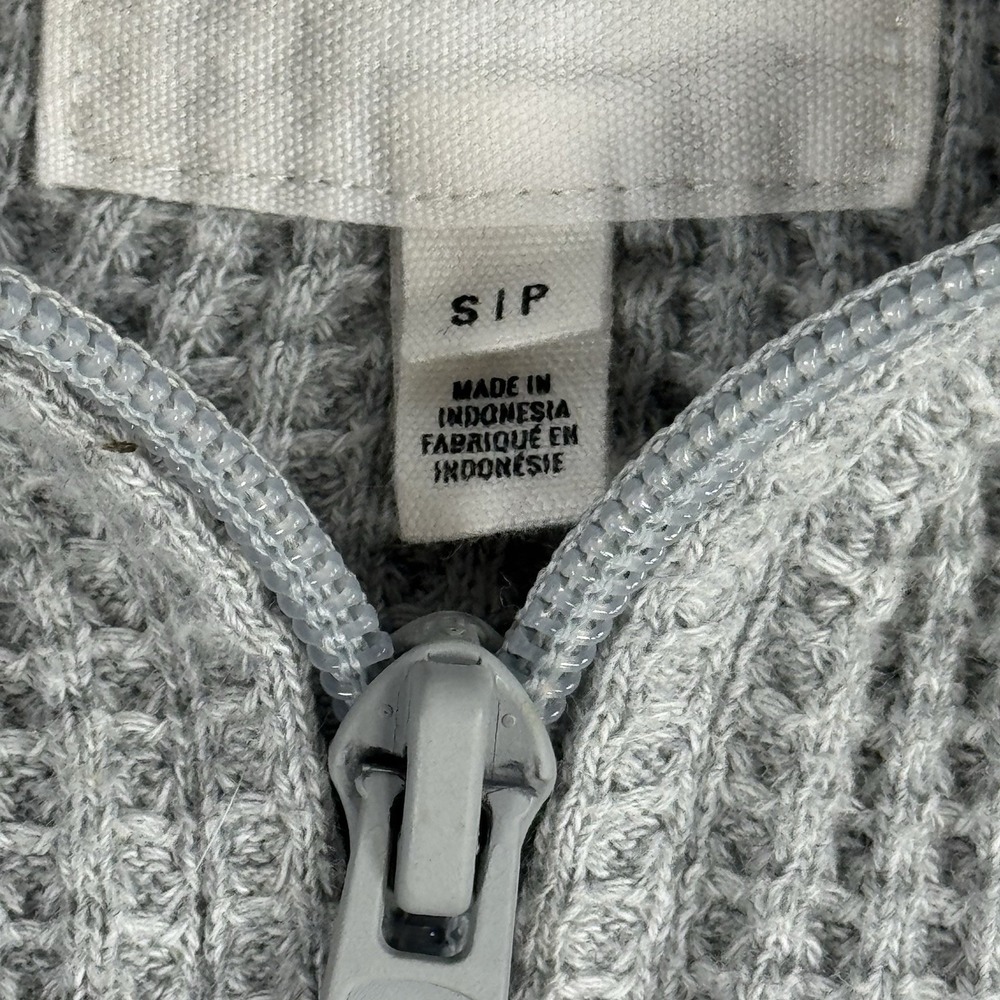Aerie Womens Small Gray Waffle Knit Quarter Zip Pullover Kangaroo Pocket - Picture 4 of 8
